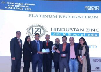 हिंदुस्तान जिंक को बिजनेस एक्सीलेंस 2022 के लिए सीआईआई इएक्सआईएम बैंक अवार्ड